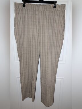 Rafaella Stretch Pull-On Plaid Pants Warm Taupe Size 16 NWT